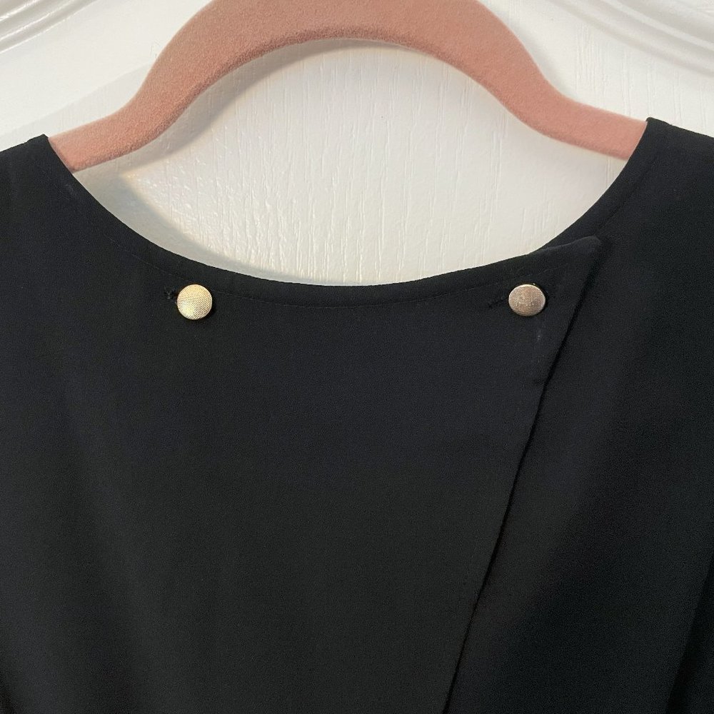 A New Day - Sleeveless Short Black Romper with Gold Button Back